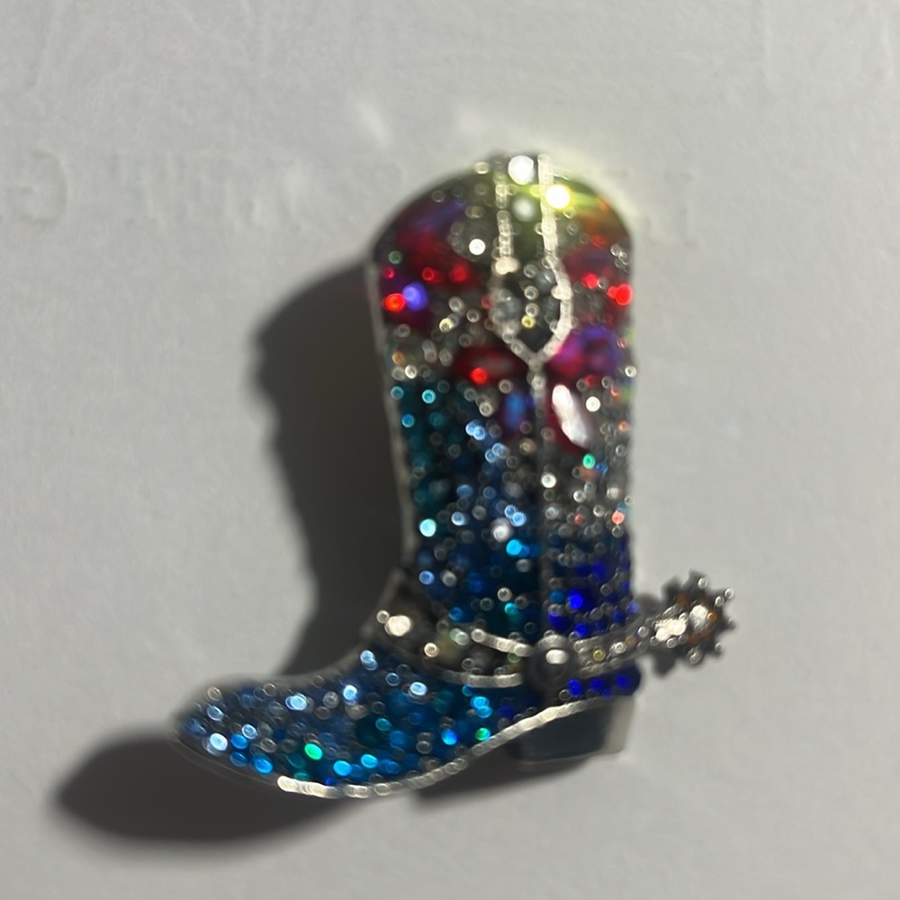 Silver and Blue Rhinestone Cowboy Boot Brooch NWT - Picture 7 of 10